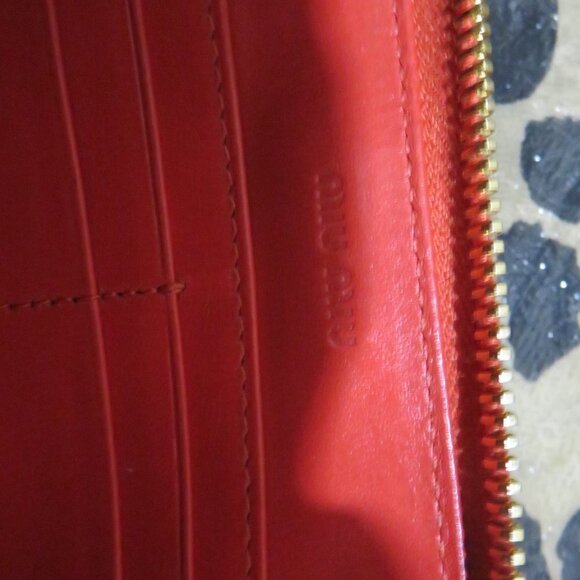 MIU MIU Prada Orange Italian Patent Leather Italian Long Wallet Full Zip Bow GUC - Picture 11 of 12